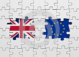 Puzzle with the national flags of United Kingdom and European Union. Brexit concept