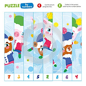 Puzzle by Number Cut Scissors Along Line Kid Game