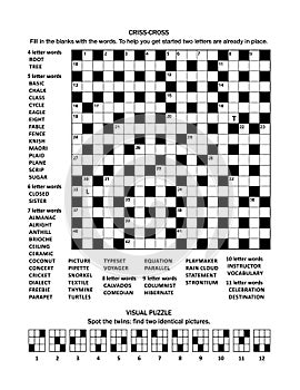 Puzzle page with word game and picture riddle