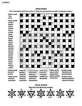 Puzzle page with word game and picture riddle