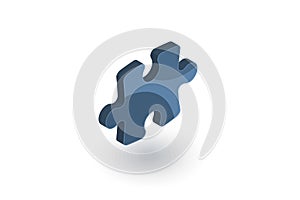 Puzzle part, jigsaw piece, solution isometric flat icon. 3d vector