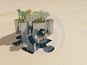 Puzzle peice oasis and sand