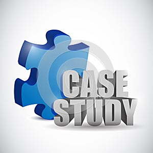 Puzzle piece and case study sign. illustration