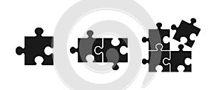 Puzzle piece icon set. creative and search solution symbols