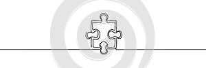 Puzzle piece of one continuous line drawn. Jigsaw puzzle element. Vector illustration.