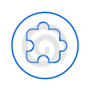 Puzzle piece, plugin circular line icon. Round colorful sign. Flat style vector symbol.