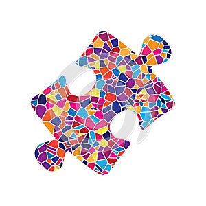 Puzzle piece sign. Vector. Stained glass icon on white background. Colorful polygons. Isolated.. Illustration.