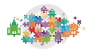 Puzzle Pieces Connected Abstract Concept Vector, vector design Generative AI