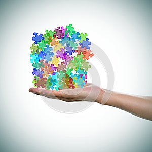 Puzzle pieces of different colors as the symbol for the autism a