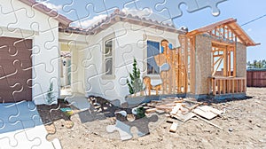 Puzzle Pieces Fitting Together Revealing Finished House Build Over Construction Framing