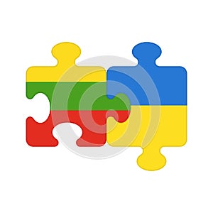 Puzzle pieces with flags of Lithuania, Ukraine, symbol of partnership, cooperation