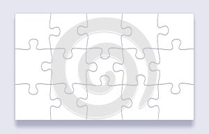 Puzzle pieces grid. Jigsaw tiles, mind puzzles piece and jigsaws details with shadow business presentation frame vector