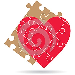 Puzzle pieces heart on white background