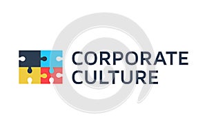 Puzzle pieces icon in flat style. Corporate Culture vector concept.