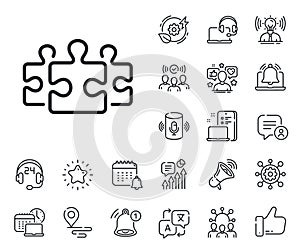 Puzzle pieces line icon. Jigsaw game challenge sign. Place location, technology and smart speaker. Vector