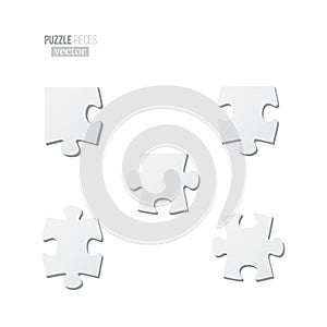 Puzzle pieces set. Vector different blank puzzle pieces isolated on white background.
