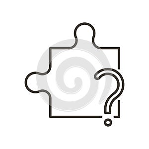 Puzzle with question mark. Vector thin line icon for concepts of problem solving, presenting solutions, undiscovered ideas photo