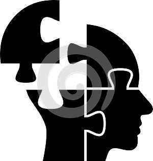 Puzzle shaped human head icon as concept of integrity of integrity