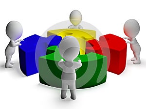 Puzzle Solved And 3d Characters Showing Unity And Cooperation