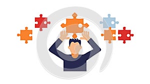 Puzzle Solving Teamwork Icon: Collaboration, vector design Generative AI