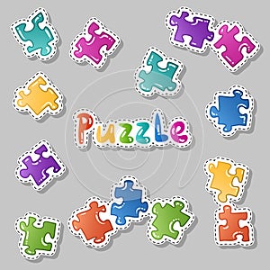 Puzzle stickers set. Vector blocks collection.