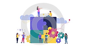 Puzzle team work vector illustration concept partner. Partnership teamwork business people collaboration together vector design.