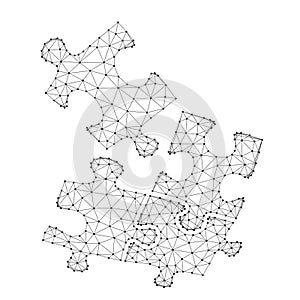 Puzzle teamwork from abstract futuristic polygonal black lines and dots.  Connecting puzzle pieces, business office workers team