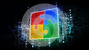 Puzzle teamwork in virtual cyberspace network with binary code
