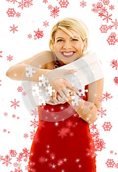 Puzzle of thankful girl with snowflakes