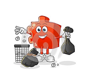 Puzzle Throw garbage mascot. cartoon vector