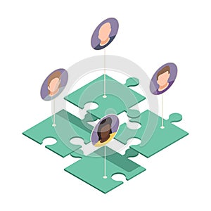 Puzzle Workers Isometric Composition