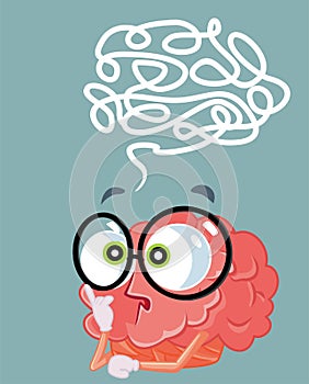 Puzzled Brain Thinking Hard Vector Cartoon Illustration