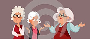 Puzzled Elderly Grannies Talking Feeling in Doubt Vector Cartoon