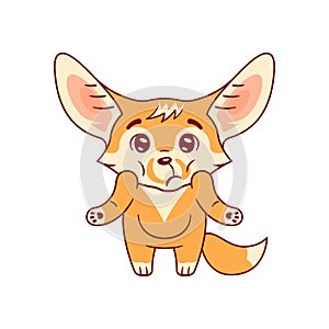 Puzzled fennec fox shrugs its shoulders