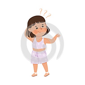 Puzzled Little Girl with Question Mark Scratching Her Head Wondering Vector Illustration