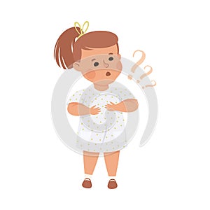 Puzzled Little Girl with Question Mark Scratching Her Head Wondering Vector Illustration