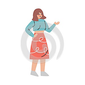 Puzzled Woman Character with Stretched Out Hand Asking Question Vector Illustration