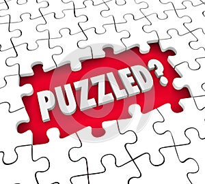 Puzzled Word Pieces Hole Confusion Lost Stumped