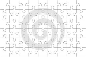 Puzzles blank template with linked rectangle grid. Jigsaw puzzle 9x6 size with 54 pieces. Mosaic background for thinking game
