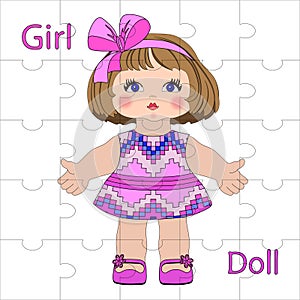 Puzzles cartoon little cute doll girls child in a summer dress for preschool and primary school children