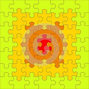 Puzzles different colors. In the center of a red puzzle. Raster