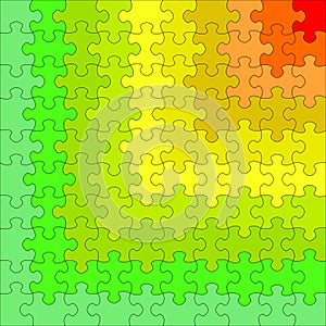 Puzzles different colors. From right top red puzzle. Raster