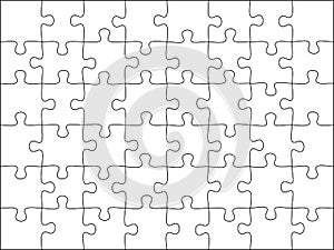 Puzzles grid template. Jigsaw puzzle 48 pieces, thinking game and 8x6 jigsaws detail frame design vector illustration