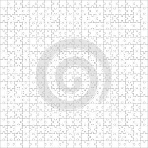 Puzzles grid template. Jigsaw puzzle pieces, thinking game and jigsaws detail frame design vector.