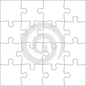 Puzzles grid template. Jigsaw puzzle pieces, thinking game and jigsaws detail frame design vector.