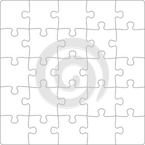 Puzzles grid template. Jigsaw puzzle pieces, thinking game and jigsaws detail frame design vector.