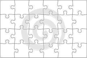 Puzzles grid template. Jigsaw puzzle pieces, thinking game and jigsaws detail frame design vector.