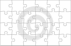 Puzzles grid template. Jigsaw puzzle pieces, thinking game and jigsaws detail frame design vector.