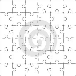 Puzzles grid template. Jigsaw puzzle pieces, thinking game and jigsaws detail frame design vector.