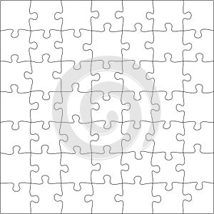 Puzzles grid template. Jigsaw puzzle pieces, thinking game and jigsaws detail frame design vector.